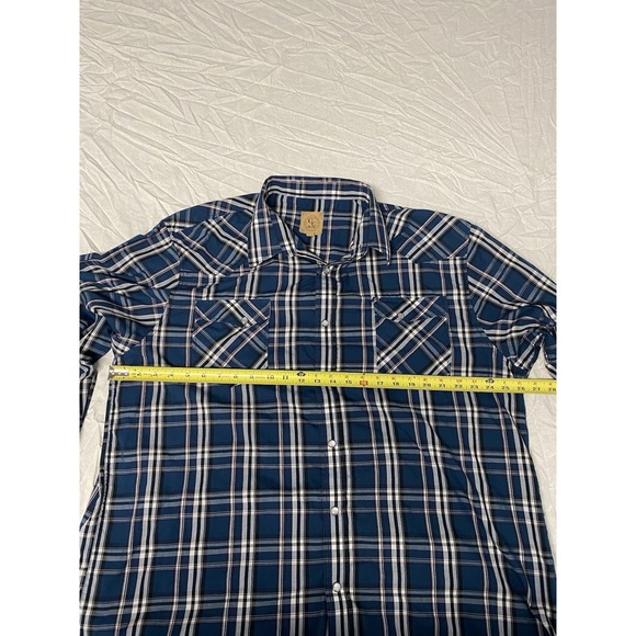 GC Pearl Snap Western Shirt XXL Plaid Blue White Long Sleeve - Picture 4 of 11